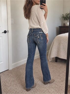 Vintage Y2K Miss Me JP3422 Glendora Whipstitch Low-Rise Bootcut Jeans Size 28